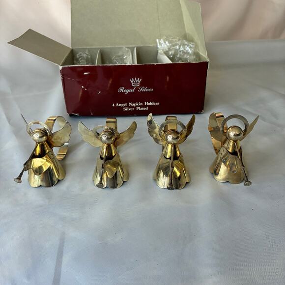 Regal Silver Vintage MCM 4 Angel Napkin Holders Silver Plate 8316.1 Christmas - Picture 1 of 10